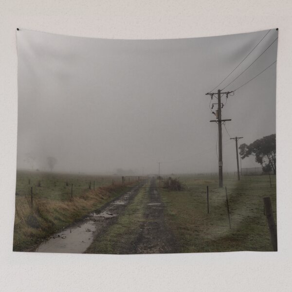 Item preview, Power lines run along a country track into an early morning foggy landscape designed and sold by James-Cole.