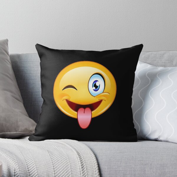 Emoji Expressions Plush Pillow Winking Face Stuck Out Tongue