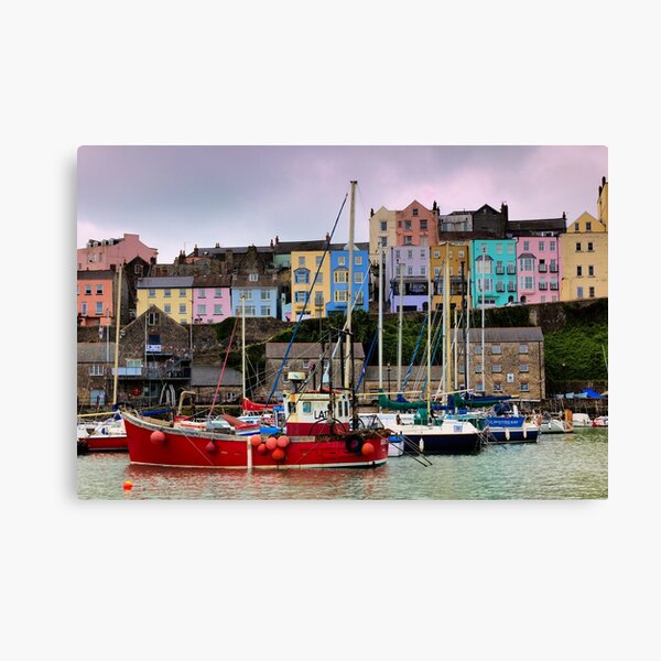 Tenby Harbour Red Boat Canvas Print
