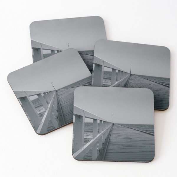 Item preview, A lonely desolate pier juts out to a moody sea on a sombre rainy day in Black and White designed and sold by James-Cole.