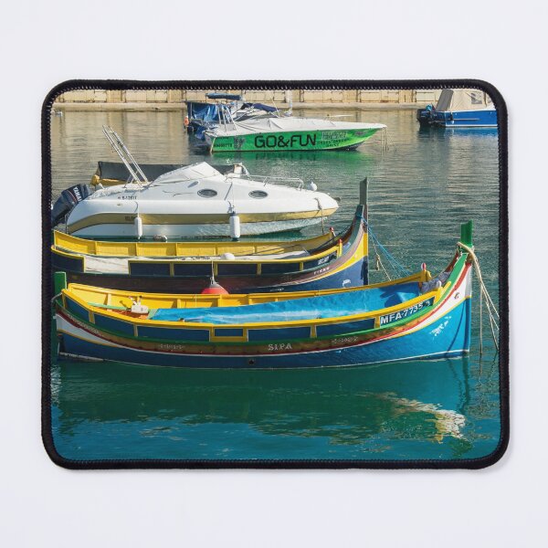 Item preview, Glossy Mediterranean Colours - Traditional Maltese Luzzus and Modern Boats Juxtaposition designed and sold by Georgia Mizuleva.