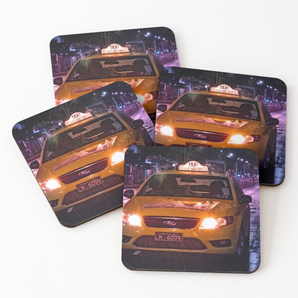 Item preview, A Melbourne City yellow taxi cab on a rainy night with wet streets and light glows designed and sold by James-Cole.