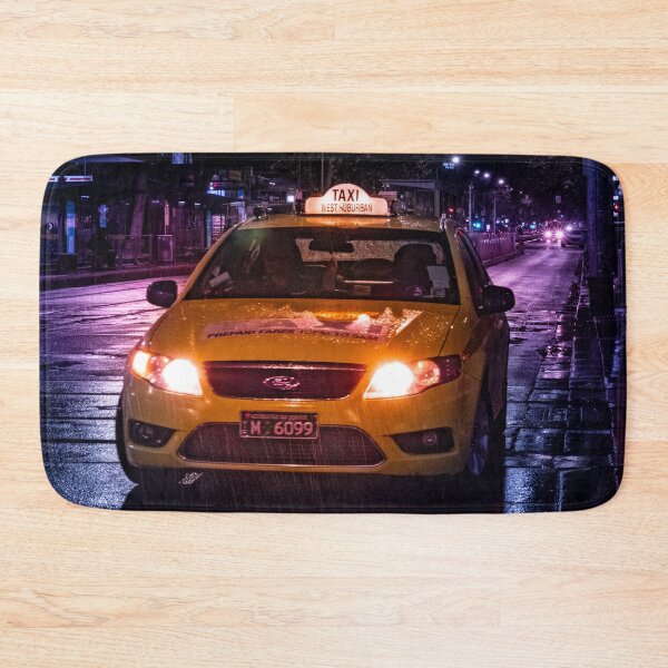 Item preview, A Melbourne City yellow taxi cab on a rainy night with wet streets and light glows designed and sold by James-Cole.