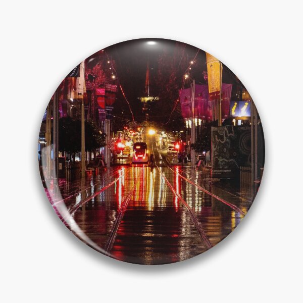 Item preview, Melbourne City Bourke street mall tramlines on a wet night full of blurry reflections designed and sold by James-Cole.