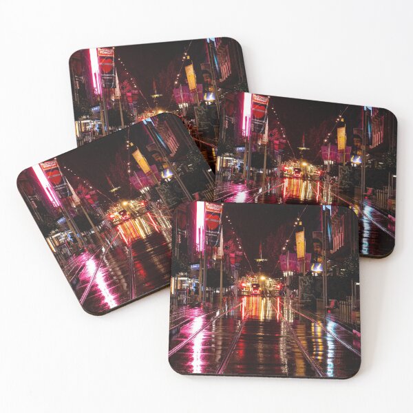 Item preview, Melbourne City Bourke street mall tramlines on a wet night full of blurry reflections designed and sold by James-Cole.