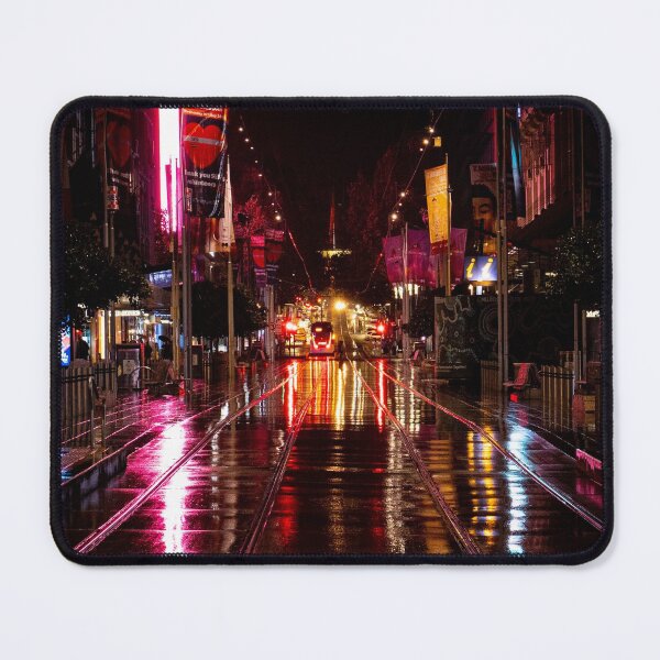 Item preview, Melbourne City Bourke street mall tramlines on a wet night full of blurry reflections designed and sold by James-Cole.