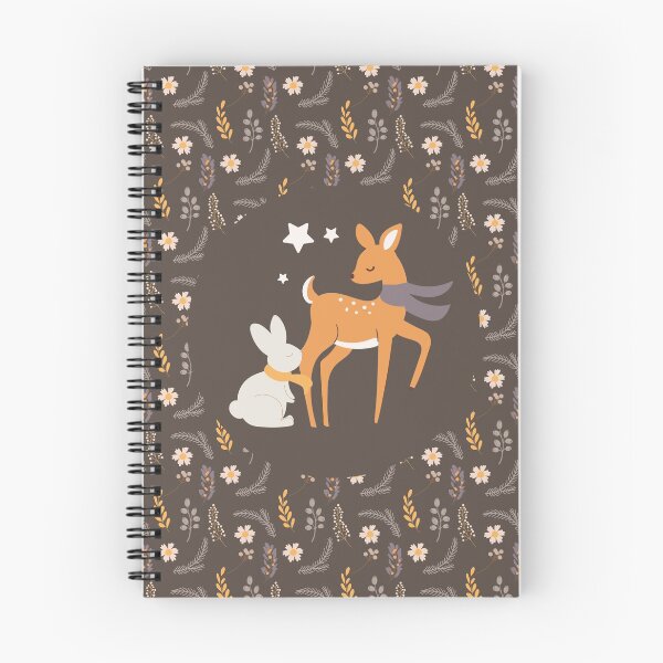 Item preview, Autumn friends - bunny and deer with brown floral pattern designed and sold by FunnyChameleon.
