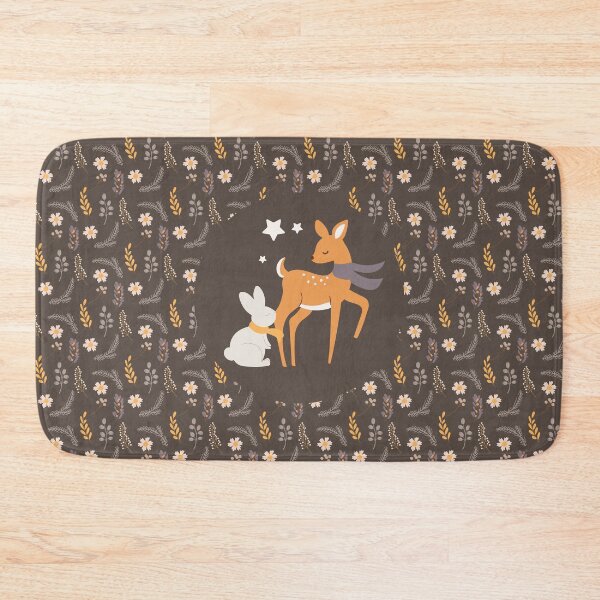 Item preview, Autumn friends - bunny and deer with brown floral pattern designed and sold by FunnyChameleon.