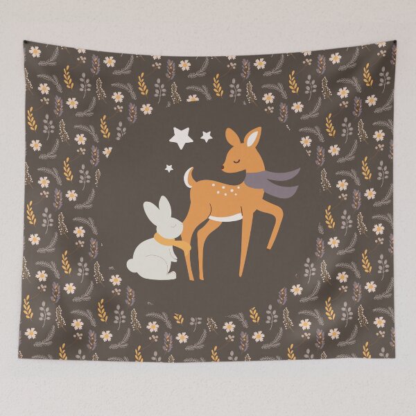 Item preview, Autumn friends - bunny and deer with brown floral pattern designed and sold by FunnyChameleon.