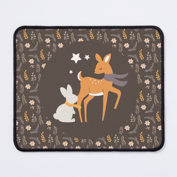 Item preview, Autumn friends - bunny and deer with brown floral pattern designed and sold by FunnyChameleon.