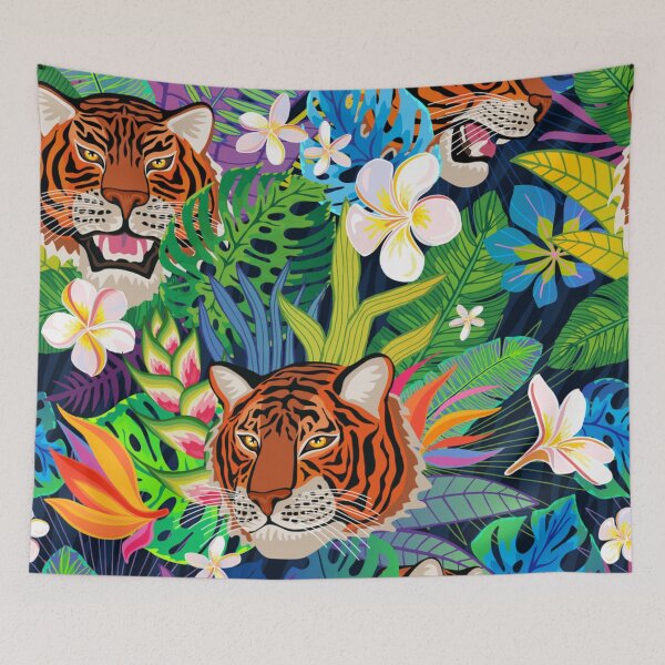 Item preview, Red tiger head roar wild cat in colorful jungle designed and sold by TeeFashionShop.