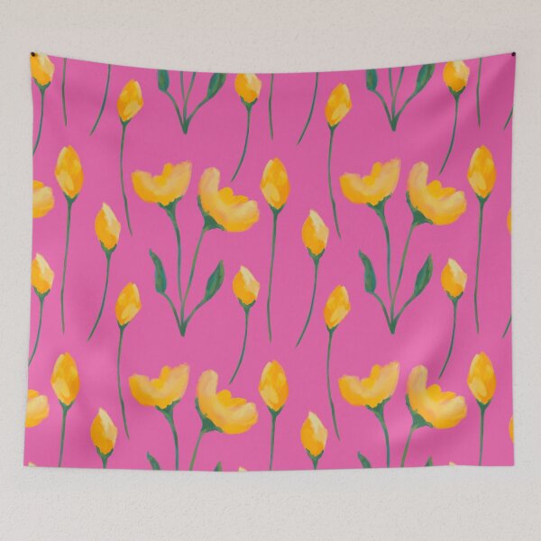 Item preview, Yellow florals on a shocking pink background designed and sold by Julie  Owen.