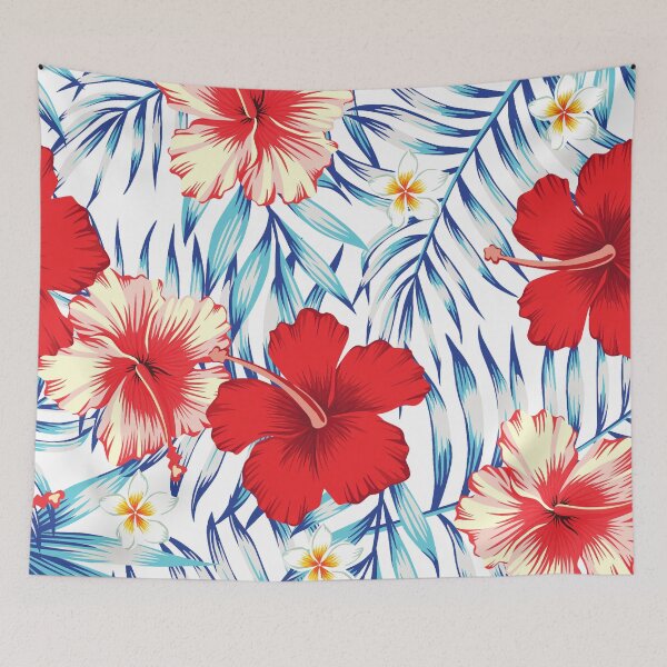 Item preview, Red hibiscus and white plumeria flower pattern designed and sold by DaniBazz.