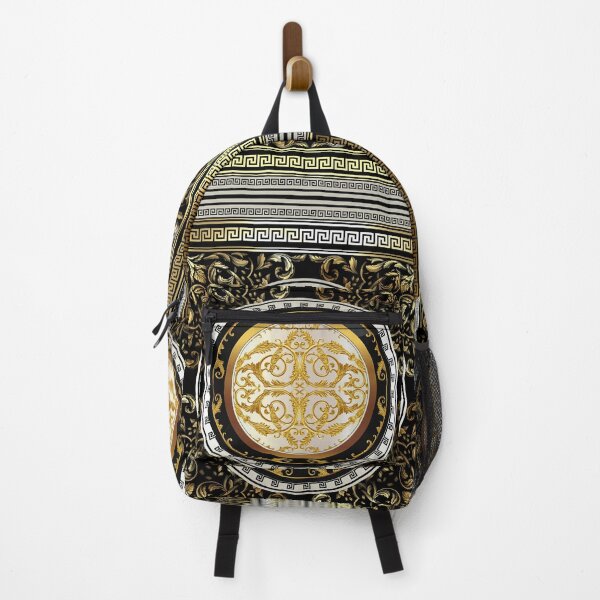 Item preview, Greek Keys Black Gold Cream Baroque Medallion designed and sold by Yiorgos Designs.
