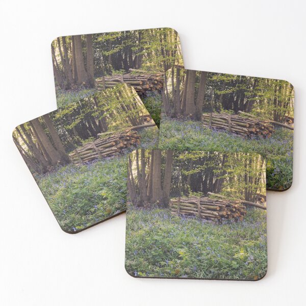 Item preview, Logs in the woods with blue flowers designed and sold by EdgyDesignForU.