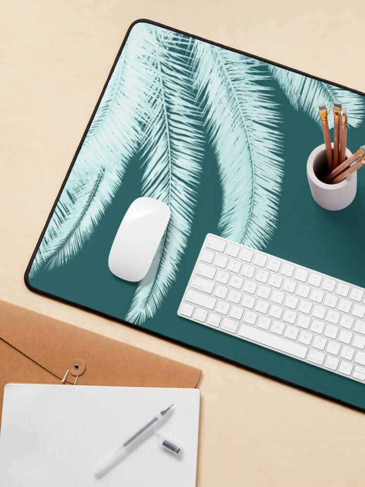 Tropical palm leaves on teal Mouse Pad by ARTbyJWP | redbubble.com - Teal office decorating ideas  