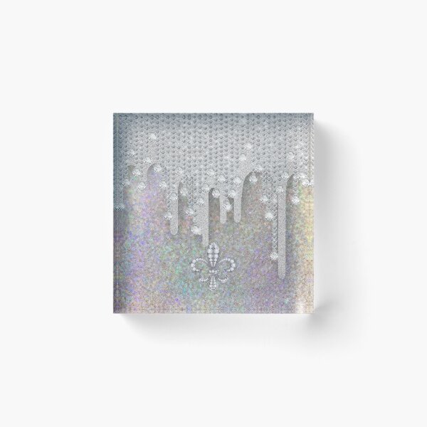 Item preview, Diamonds And Metallic Silver Drip With Fleur-de-lis On Rainbow Glitter designed and sold by IZiets.