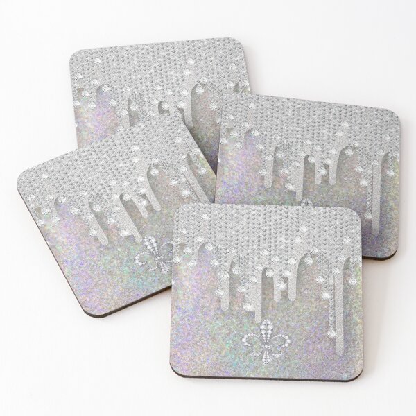 Item preview, Diamonds And Metallic Silver Drip With Fleur-de-lis On Rainbow Glitter designed and sold by IZiets.