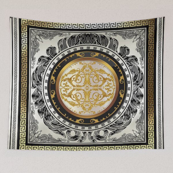 Item preview, Greek Keys Black Cream Baroque Floral Medallion designed and sold by Yiorgos Designs.