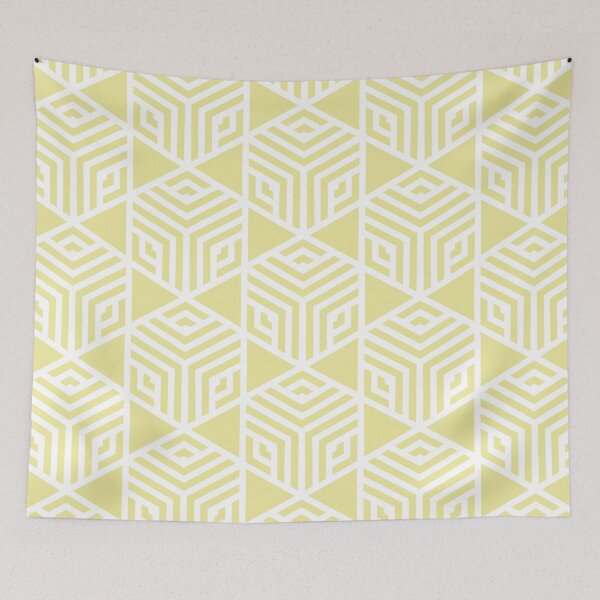 Item preview, Yellow and White Modern Stripe Cube Tile Pattern Coordinates w/ Coloro / WGSN 2022 Spring / Summer Trending Color Butter 040-86-20 designed and sold by ColorOfTheYears.