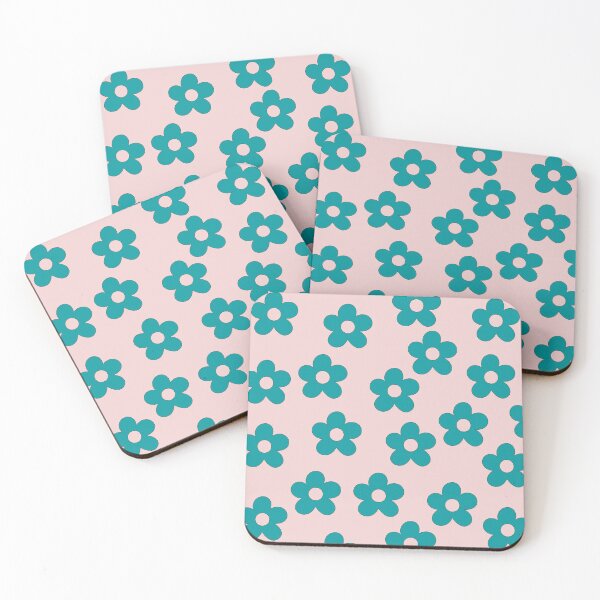 Item preview, Retro Turquoise Flowers Petals Pink Background Home Decor designed and sold by Erika Bartha.