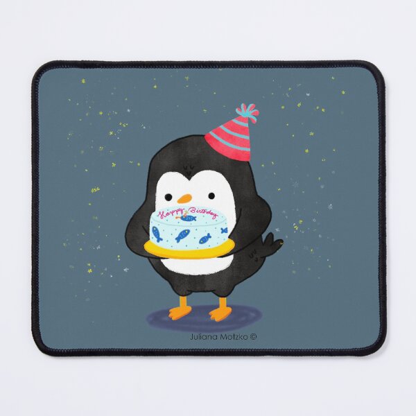 Item preview, Festive penguin with a birthday fish cake designed and sold by thepenguinsfamily.