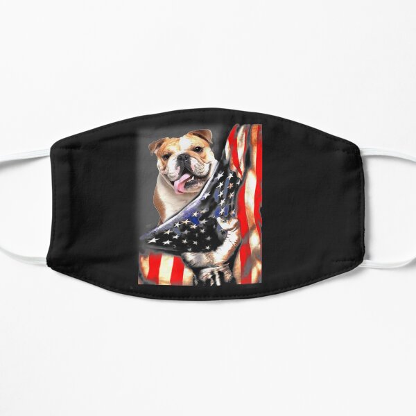 English Bulldog Dog Lover US Flag Patriotic Dog Gift Flat Mask