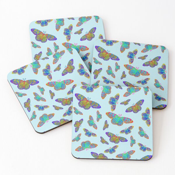 Item preview, Colorful butterflies on baby blue - watercolor designed and sold by MarionsArt.