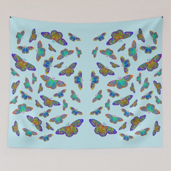Item preview, Colorful butterflies on baby blue - watercolor designed and sold by MarionsArt.