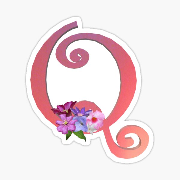 Item preview, Script letter Q decorated with flowers designed and sold by AloraDawnEve.