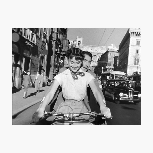 Joe and Ann careen through Rome on a Vespa scooter Photographic Print