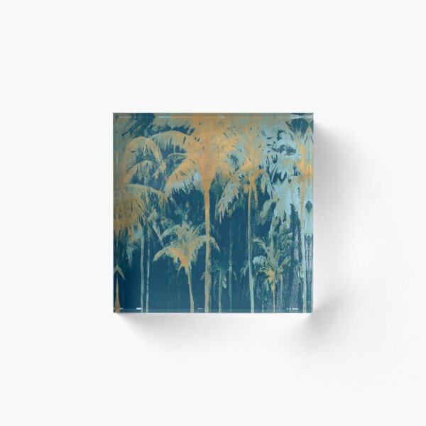 Teal And Gold Palms Acrylic Block