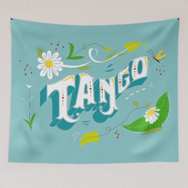 Item preview, Argentine Tango Fileteado Porteno Aqua Blue Floral Banner designed and sold by infinitetango.