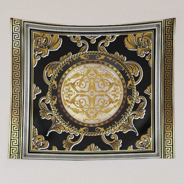 Item preview, Greek Keys Black Cream Baroque Floral Medallion 2 designed and sold by Yiorgos Designs.
