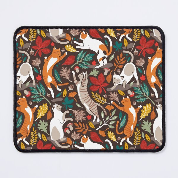 Item preview, Autumn joy // brown oak background cats dancing with many leaves in fall colors designed and sold by SelmaCardoso.