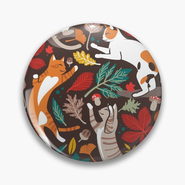 Item preview, Autumn joy // brown oak background cats dancing with many leaves in fall colors designed and sold by SelmaCardoso.