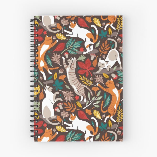 Item preview, Autumn joy // brown oak background cats dancing with many leaves in fall colors designed and sold by SelmaCardoso.