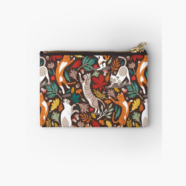 Item preview, Autumn joy // brown oak background cats dancing with many leaves in fall colors designed and sold by SelmaCardoso.