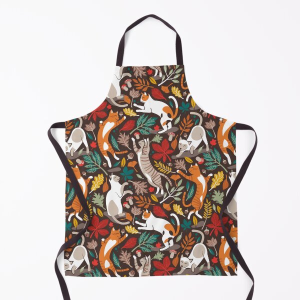 Item preview, Autumn joy // brown oak background cats dancing with many leaves in fall colors designed and sold by SelmaCardoso.