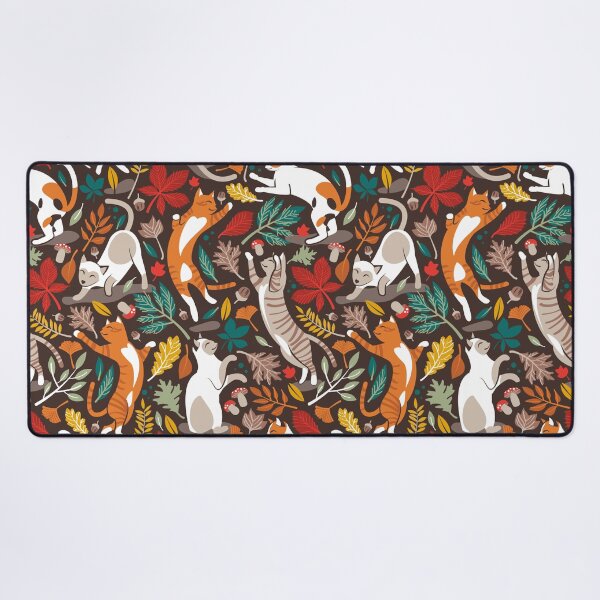 Item preview, Autumn joy // brown oak background cats dancing with many leaves in fall colors designed and sold by SelmaCardoso.