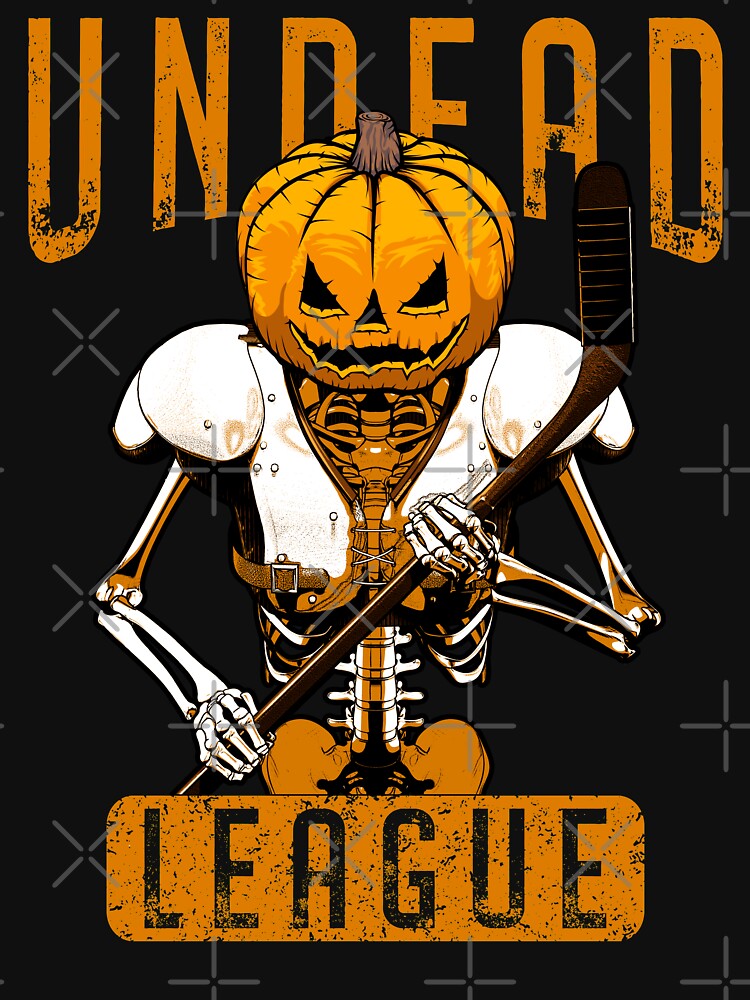 Undead Ice Hockey League Player Halloween Pumpkin Skeleton