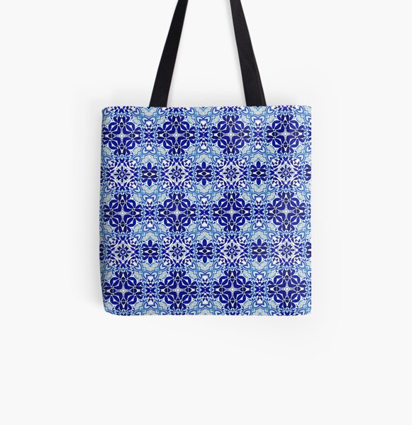 Watercolour Hand Painted Design - Blue - Pattern 78 All Over Print Tote Bag