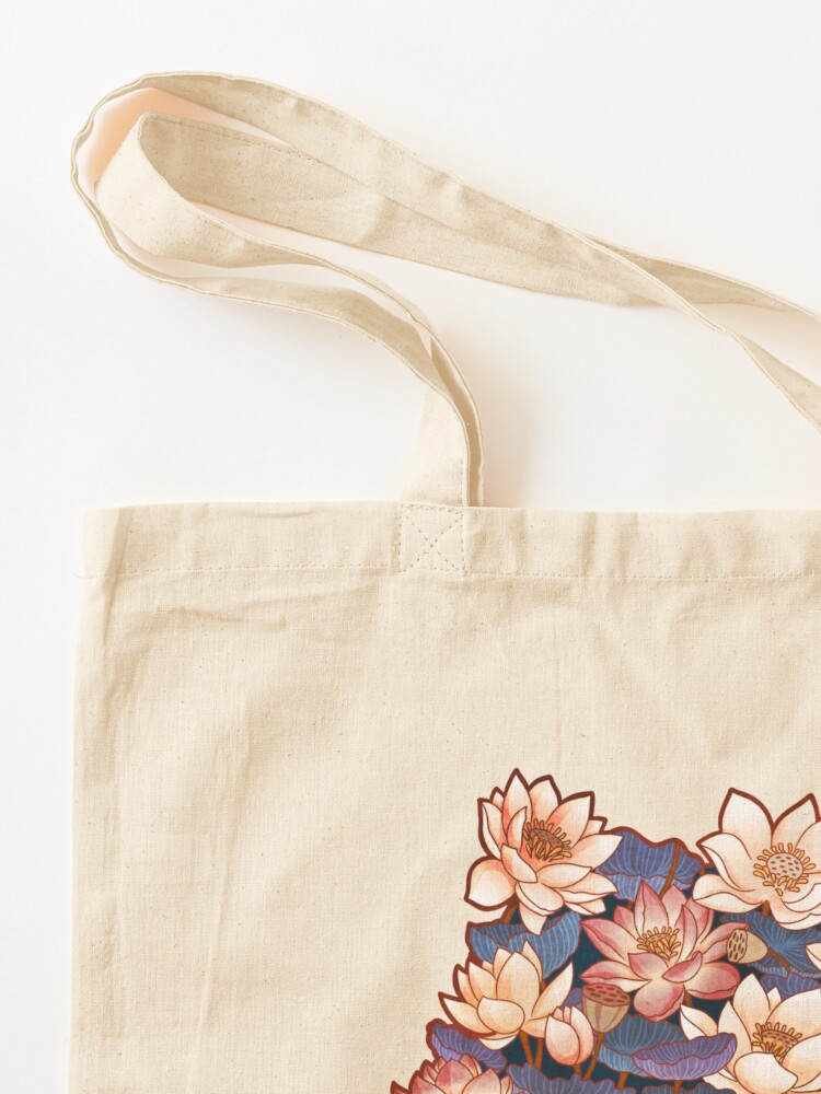 lotus pond black tote bag | white design