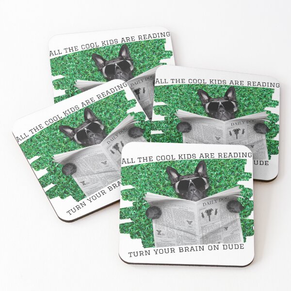 Item preview, All The Cool Kids Are Reading Turn Your Brain On Dude Reading Dog With Newspaper and Sunglasses designed and sold by Rainbows Rock.