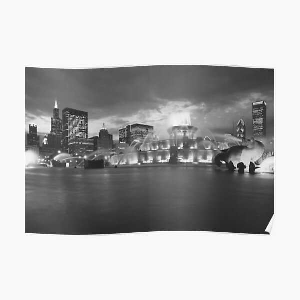 Fountain Lit Up At Dusk Buckingham Fountain Grant Park Poster