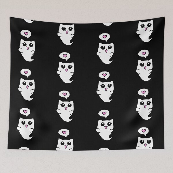 Item preview, Cute halloween ghost cat kawaii chibi love designed and sold by NerdyChibi.