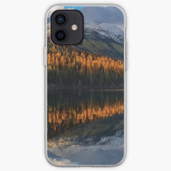 Mountain Peaks Reflect Into Bowman Lake In Autumn Glacier National Park iPhone Soft Case