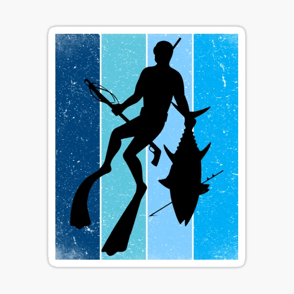 Vintage Spearfishing Spear Fishing Ocean Sea Monster Retro Horror Poster  Gift | Sticker