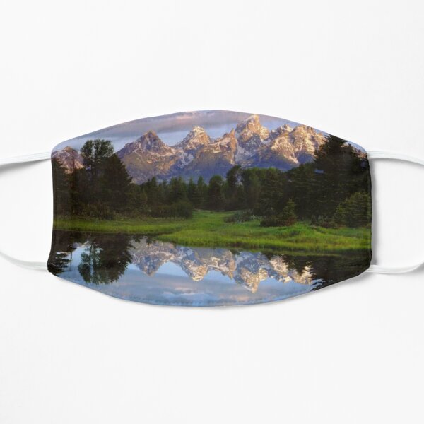 Teton Range And Its Reflection In Snake River Grand Teton National Park Flat Mask