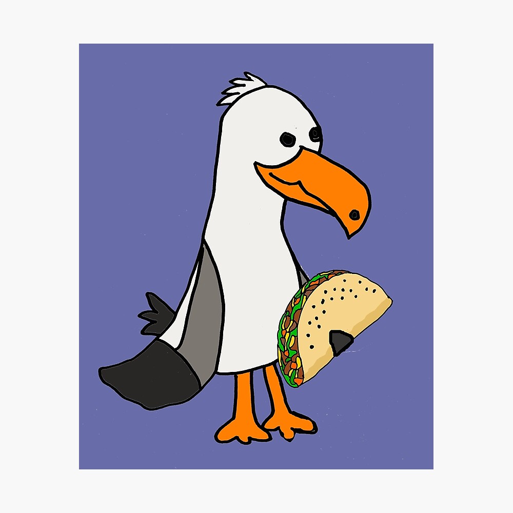 Funny Seagull eating Taco Cartoon Funny Seagull eating Taco Cartoon